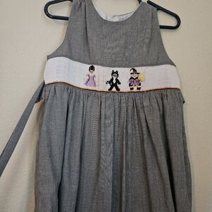 Gray Sleeveless Dress with Embroidered Halloween Characters